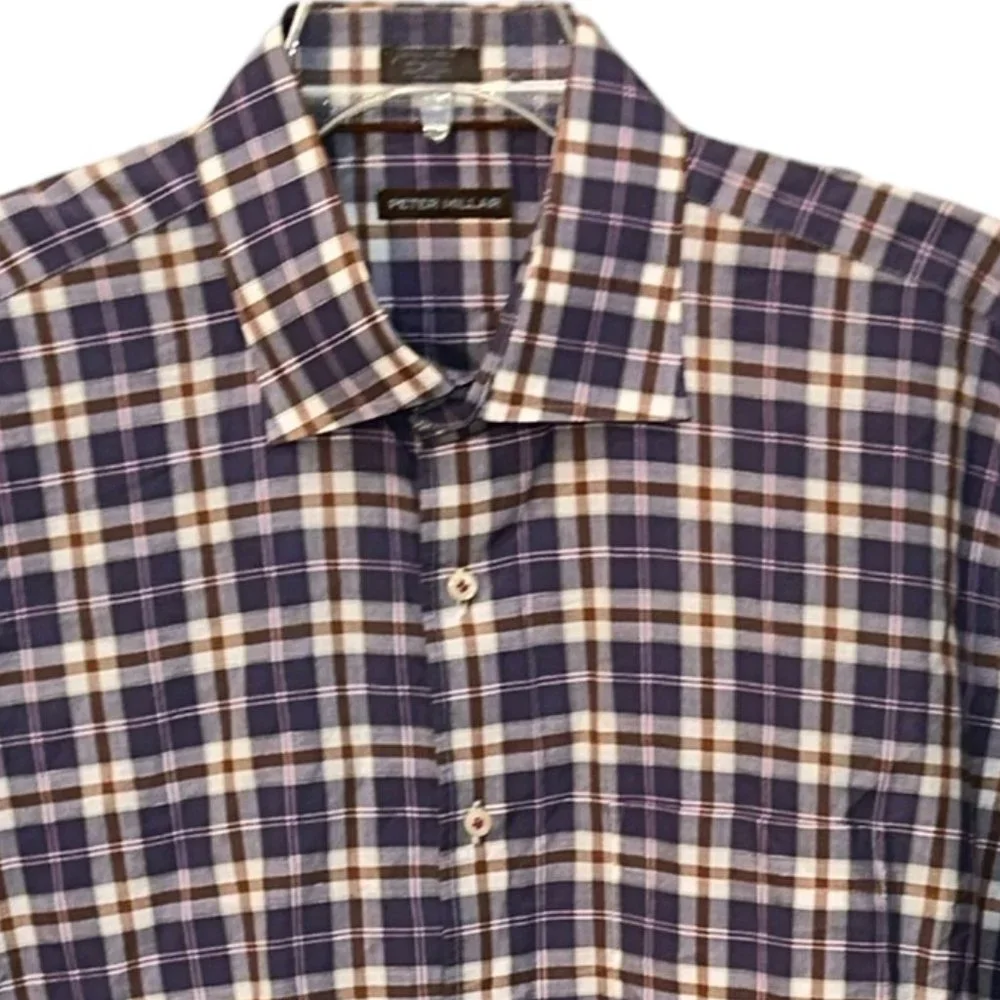 Peter Millar 100% Cotton Button Down Dress Shirt Plaid‎ Size XL